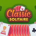 緑色の背景に「Classic Solitaire」という文字とカードが並んでいるイラスト。