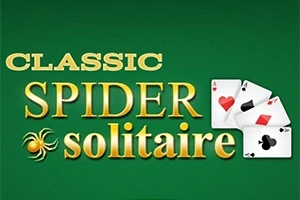 緑色の背景に「CLASSIC SPIDER solitaire」という黄色の文字と数枚のトランプカードのイラストが描かれています。