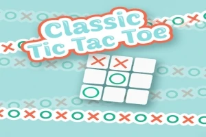 青い背景に「Classic Tic Tac Toe」と書かれたテキストと三目並べの盤が表示されている。