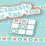 青い背景に「Classic Tic Tac Toe」と書かれたテキストと三目並べの盤が表示されている。