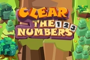 カラフルな「CLEAR THE NUMBERS」の文字と背景に緑豊かな森のイラスト。