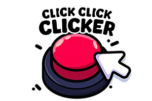 赤いボタンと白いカーソルが描かれたイラストで、上部に「CLICK CLICK CLICKER」という文字があります。