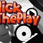 赤とオレンジの文字で「Click The Play」と書かれたグラフィックと、黒い毛むくじゃらのキャラクターが描かれている。