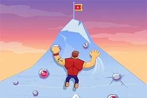 腕にタトゥーを持つ男性が、頂上に赤い旗が立つ山を登っているイラスト。