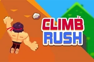 岩に向かって登るキャラクターと「CLIMB RUSH」の文字。