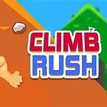 岩に向かって登るキャラクターと「CLIMB RUSH」の文字。