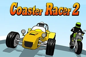 黄色のレーシングカートとライダーが乗ったオートバイが並んでいるイラスト。
