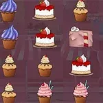 色とりどりのケーキやカップケーキが並ぶスイーツのイラスト。