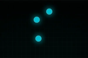 黒い背景に青い発光する3つのドットが対角線状に並んでいる。