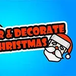 青い背景に、「COLOR & DECORATE CHRISTMAS」と書かれた文字と、絵筆とサンタクロースの顔のイラスト。