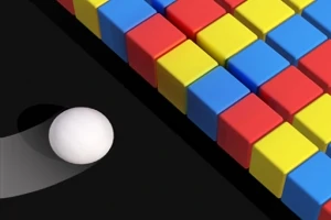 色とりどりのブロックの列に向かって進む白いボール。