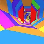 カラフルな幾何学模様のトンネルの内部。