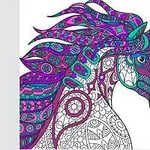 カラフルな模様とパターンで描かれた馬のイラスト。