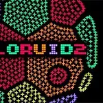 カラフルなプラス記号で埋め尽くされた多角形の中に「COLORUID 2」と書かれたデジタルアートデザイン。