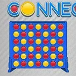 青いボードに赤と黄色の円形のコマが並んでいる画像。
