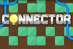 緑色のタイルの背景に「CONNECTOR」という文字がランプと青いパイプで囲まれたデザイン。