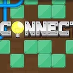 緑色のタイルの背景に「CONNECTOR」という文字がランプと青いパイプで囲まれたデザイン。
