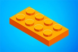 青い背景にオレンジ色の8ポッチの長方形のブロックが描かれている。