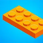青い背景にオレンジ色の8ポッチの長方形のブロックが描かれている。