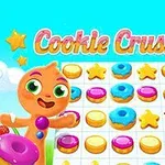 カラフルなドーナツやクッキーが並ぶパズル盤と笑顔のジンジャーブレッドマンが描かれた明るいイメージ。