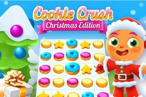 カラフルなドーナツや星形のアイテムが並ぶボードと、サンタの衣装を着たキャラクターが描かれている。