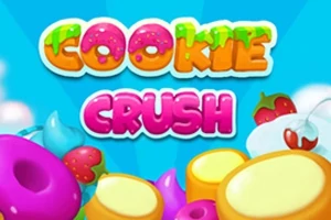 色とりどりのドーナツやお菓子が背景に広がり、カラフルな「COOKIE CRUSH」の文字が中央に配置されている。