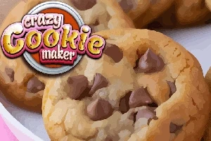 チョコチップクッキーが載った皿の上に「crazy cookie maker」というテキストが表示されている画像。