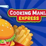 ハンバーガー、フライドポテト、飲み物を描いたイラストと「Cooking Mania Express」という文字。