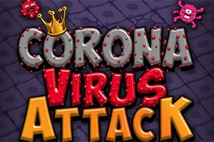 カラフルなテキストがポップアートスタイルで「CORONA VIRUS ATTACK」と書かれている画像。