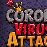 カラフルなテキストがポップアートスタイルで「CORONA VIRUS ATTACK」と書かれている画像。
