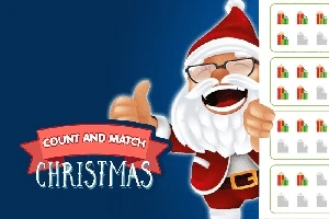 サンタクロースが親指を立てて笑い、左側に「COUNT AND MATCH CHRISTMAS」と書かれたバナーがある。
