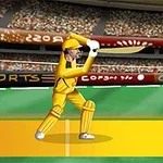 黄色いユニフォームを着たクリケット選手がバットを振っている。