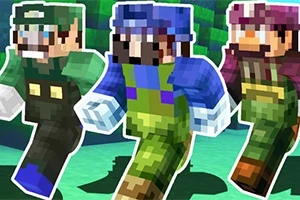 ピクセルスタイルのキャラクターが緑、青、赤色の服を着て走っている様子。