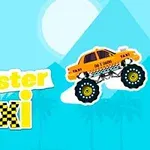 青空の背景に黄色のモンスタートラックタクシーと「Crayz Monster Taxi」のロゴ。