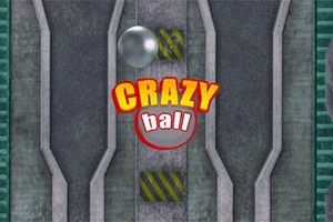 金属の球体と黄色と赤い文字で「CRAZY ball」と書かれた工業的な背景。