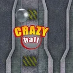 金属の球体と黄色と赤い文字で「CRAZY ball」と書かれた工業的な背景。