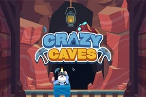トンネルの入り口に「CRAZY CAVES」のロゴとカートに乗ったキャラクターが描かれている。