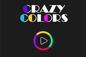 黒い背景にカラフルな「CRAZY COLORS」という文字と、中央に円形のカラフルな再生ボタンが配置されています。