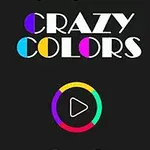 黒い背景にカラフルな「CRAZY COLORS」という文字と、中央に円形のカラフルな再生ボタンが配置されています。