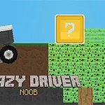 ピクセルアートのキャラクターが土の上を車でジャンプしているシーン。