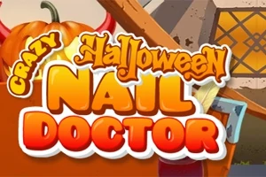 ハロウィンのカボチャや家が背景に描かれたカラフルな文字のタイトル画像。