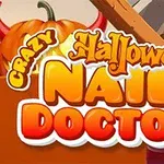 ハロウィンのカボチャや家が背景に描かれたカラフルな文字のタイトル画像。