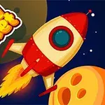 赤いロケットが宇宙を飛ぶデザインで、背景に惑星と「Crazy Rocket」の文字があります。