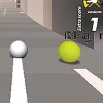 2つの球体が曲がりくねった道を進んでいるシーン。
