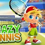 テニスラケットを持ったキャップをかぶったキャラクターと「CRAZY TENNIS」という文字があるカラフルなイラスト。