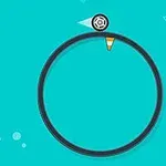青い背景に黒い円と上部に白黒のエンブレムがあるデザイン。