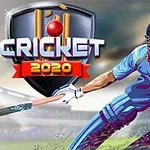 青いユニフォームを着たクリケット選手がバッティングしている躍動的なイラスト。