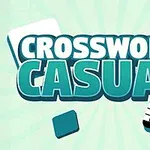 青い背景に「CROSSWORD CASUAL」と書かれた文字とクロスワードパズルのピースが描かれています。