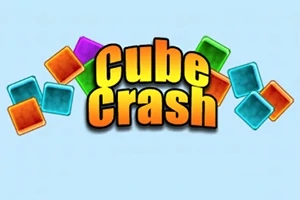 「Cube Crash」という文字が中央にあり、周囲にカラフルな四角いブロックが散りばめられたデザイン。