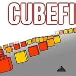 色とりどりの立方体が曲がった道に並び、「CUBEFIELD」という文字が上部に表示されています。